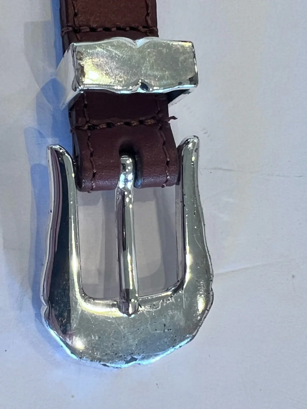 Beaded Brown Latigo Leather Belt Sz 28